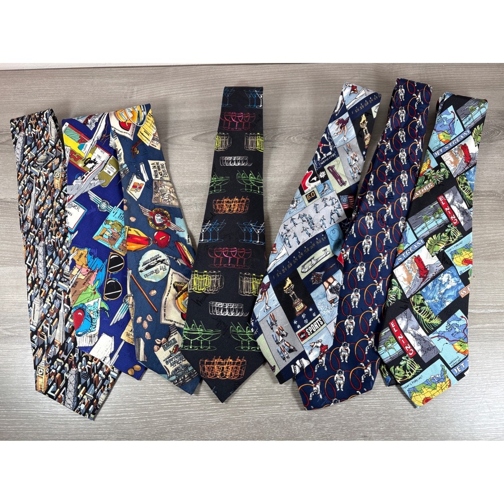 Nicole Miller Vintage Silk‎ Tie Lot 7 Southwest Airlines Space City Novelty Mens